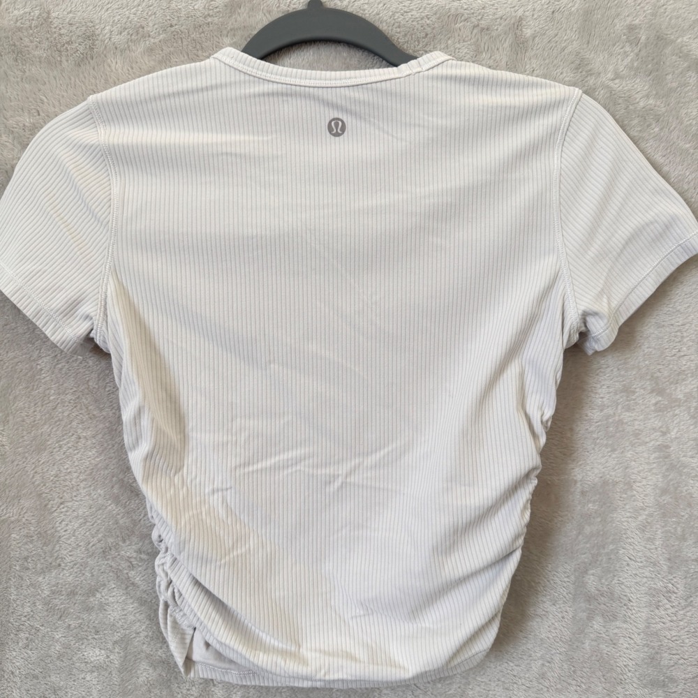 Lululemon All It Takes Ribbed T-Shirt White Ruched Side Slim Fit Women's XS